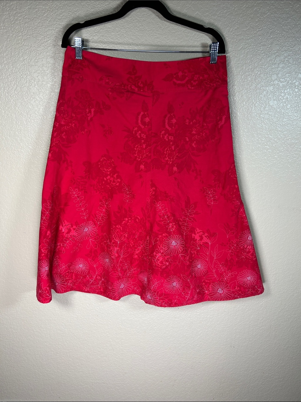 Christopher & Banks Red Floral 100% Cotton Midi Skirt Size 8